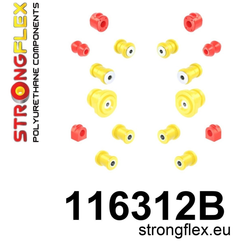 Strongflex Mercedes W123 Polyurethaan rubberset voor- en achteras – 116312B