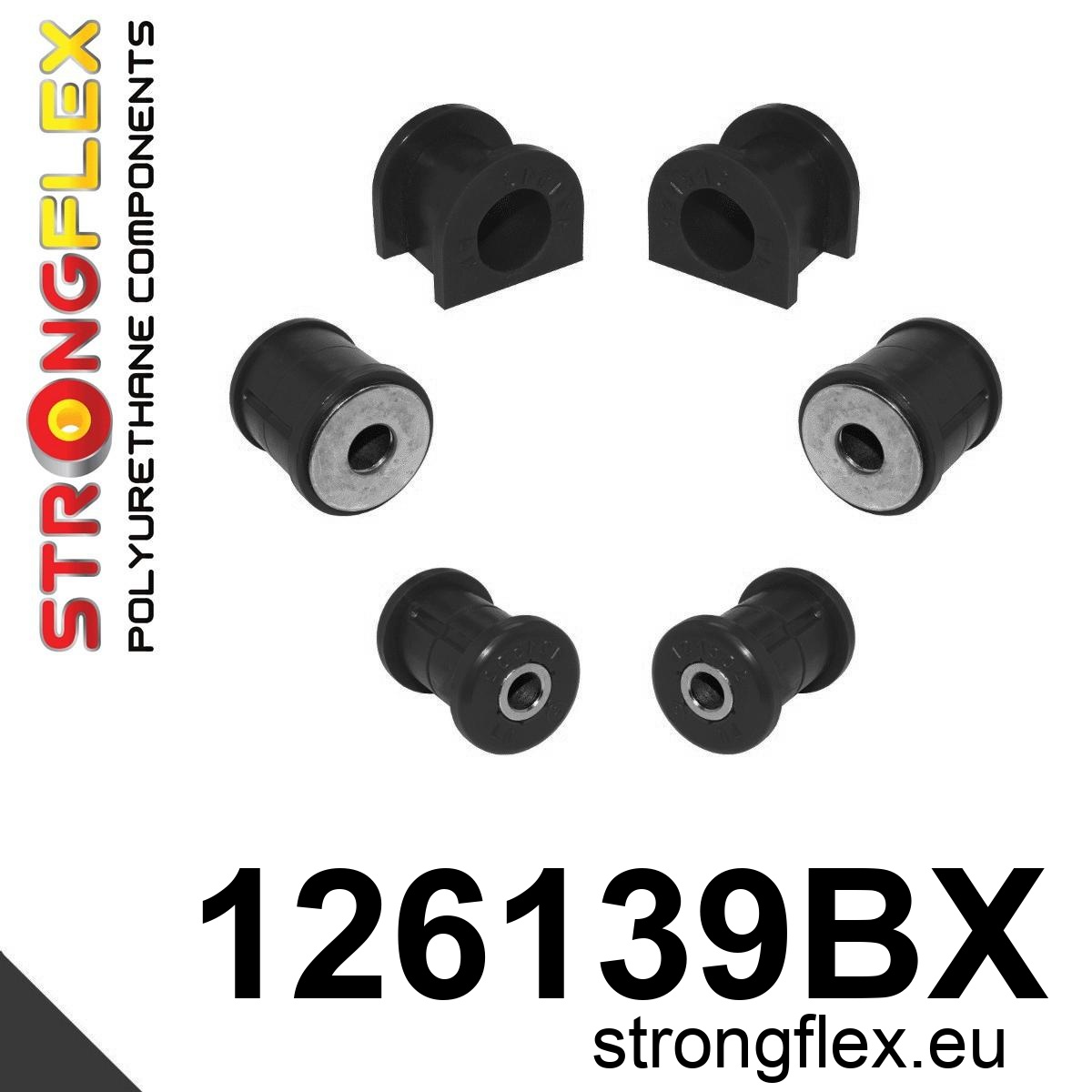 Strongflex Mitsubishi Lancer / Evolution Polyurethaan rubberset vooras ZWART – 126139BX 2 Strongflex Mitsubishi Lancer / Evolution Polyurethaan rubberset vooras ZWART – 126139BX