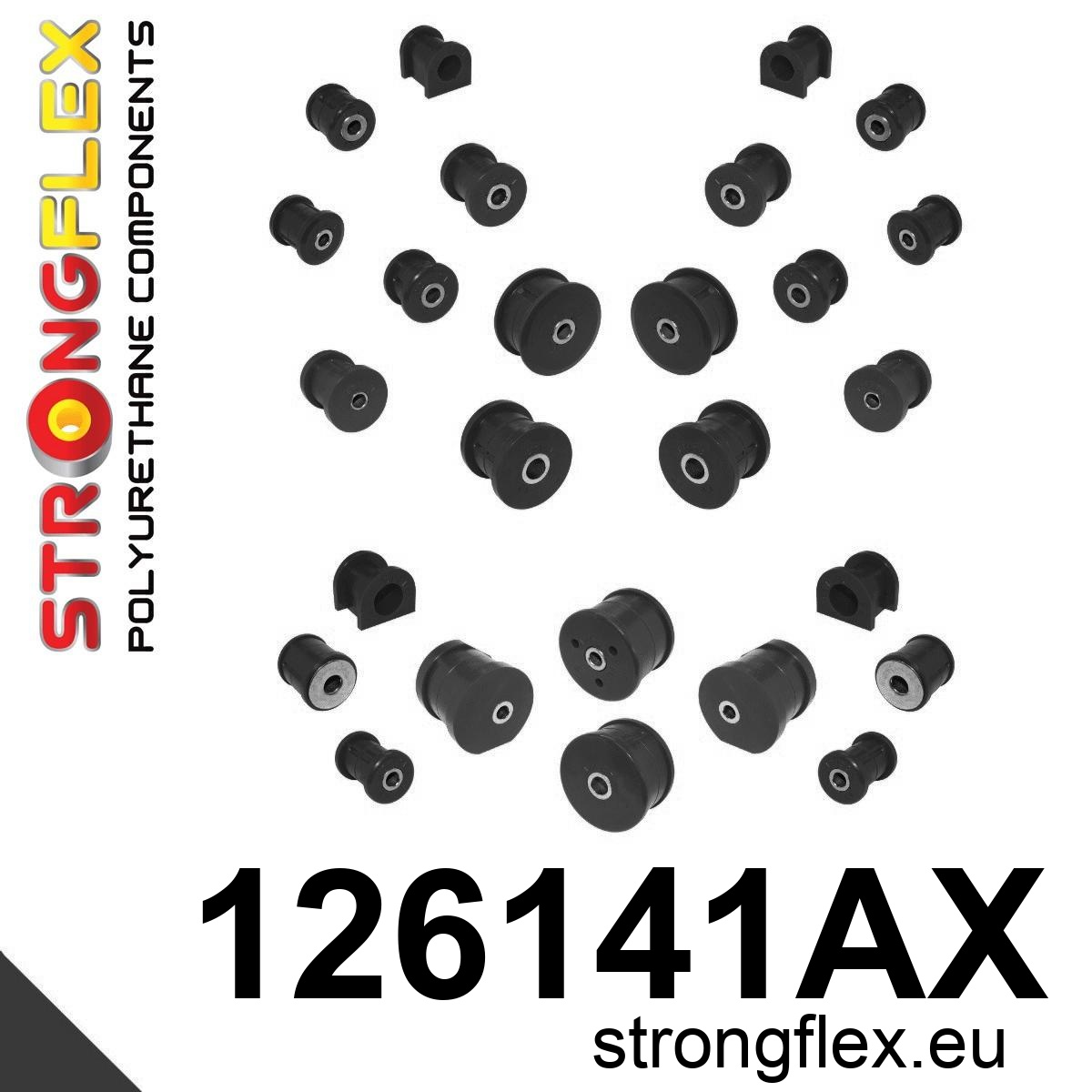 Strongflex Mitsubishi Lancer / Evolution Complete polyurethaan rubberset SPORT ZWART – 126141AX 2 Strongflex Mitsubishi Lancer / Evolution Complete polyurethaan rubberset SPORT ZWART – 126141AX