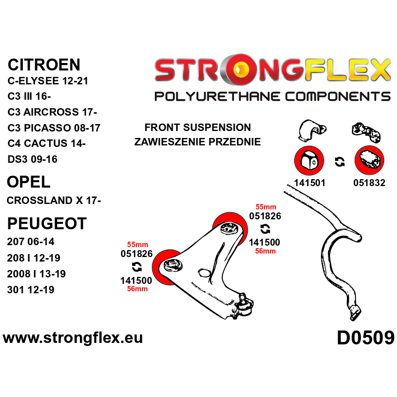 Strongflex Peugeot Stabilisatorbuchse vorne SPORT – 141501A 2 Strongflex Peugeot Stabilisatorbuchse vorne SPORT – 141501A