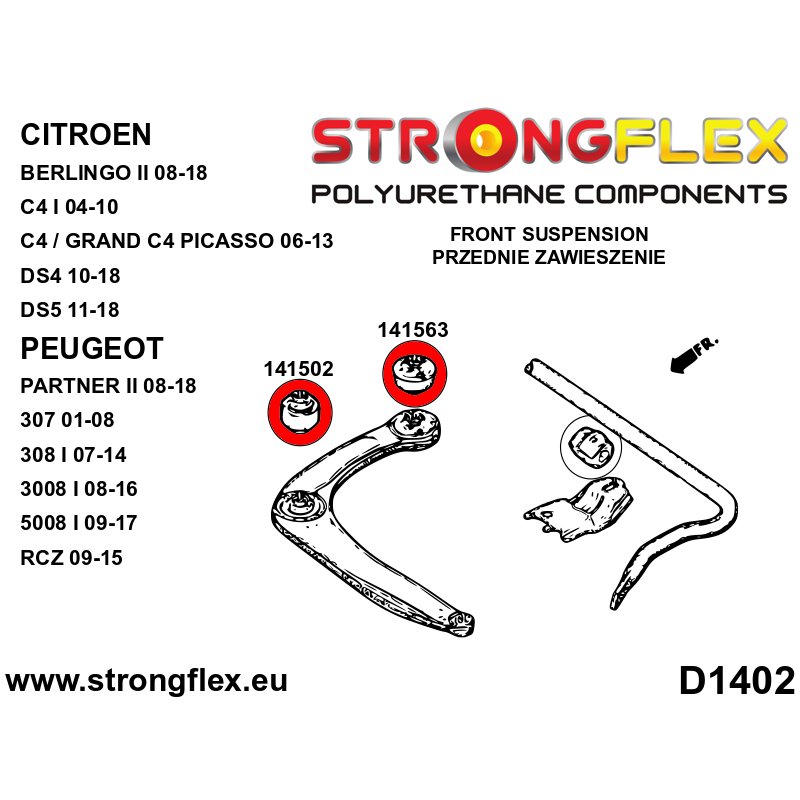 Strongflex Citroën / Peugeot Draagarmrubber voor - voor – 141502B 2 Strongflex Citroën / Peugeot Draagarmrubber voor - voor – 141502B – Bild 2