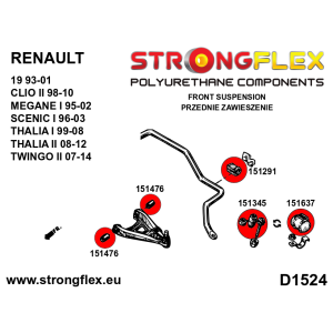 Strongflex Renault 5 / 19 / Clio Rubber voorste koppelstang ZWART – 151637BX