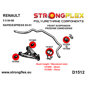 Strongflex Renault 5 / Rapid Voorste stabilisatorrubber (33mm hoogte) SPORT – 151956A