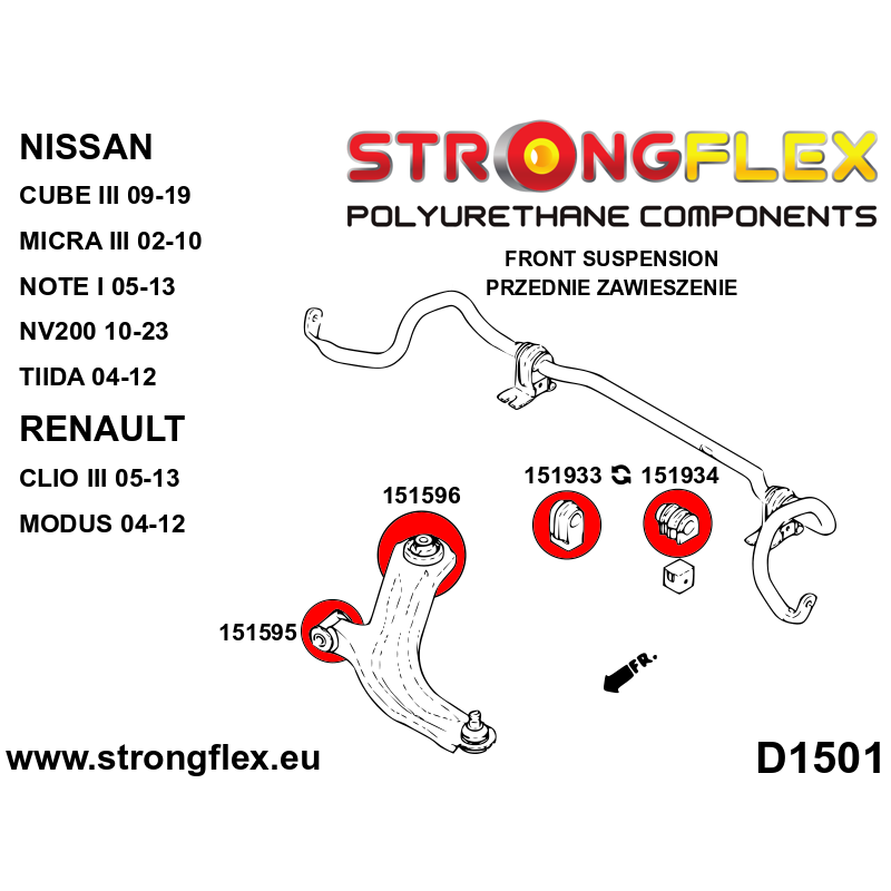 Strongflex Nissan / Renault Vooras rubberset – 156081B 2 Strongflex Nissan / Renault Vooras rubberset – 156081B - Afbeelding 2