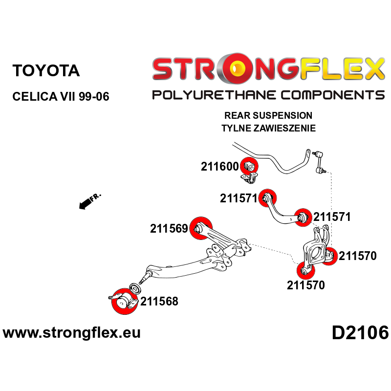 Strongflex Toyota Celica Achteras draagarm binnenste rubber – 211569B 2 Strongflex Toyota Celica Achteras draagarm binnenste rubber – 211569B – Image 2
