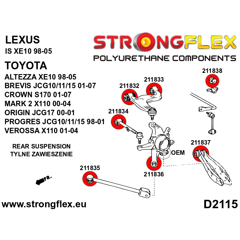 Strongflex Lexus / Toyota Achteras bovenste voorste draagarm rubber SPORT – 211832A 2 Strongflex Lexus / Toyota Achteras bovenste voorste draagarm rubber SPORT – 211832A - Image 2