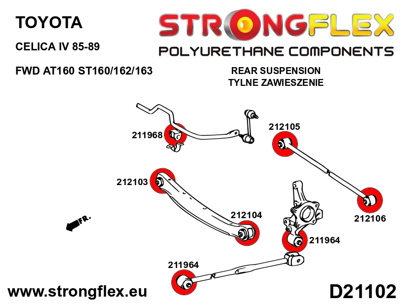 Strongflex Toyota Camry / Carina / Celica Achterste stabilisatorrubber SPORT – 211968A 3 Strongflex Toyota Camry / Carina / Celica Achterste stabilisatorrubber SPORT – 211968A – Image 3