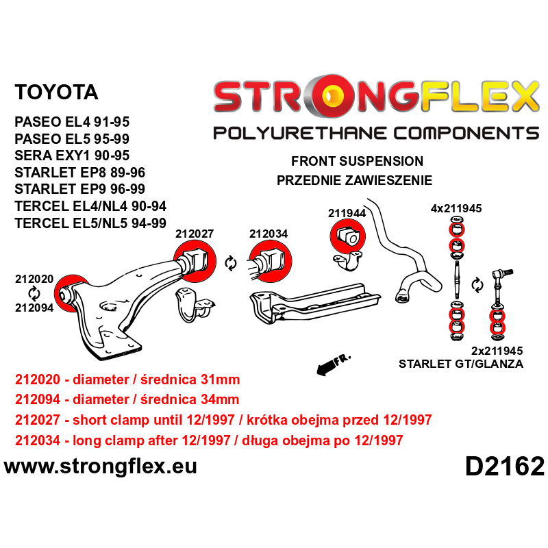 Strongflex Toyota Paseo / Starlet / Tercel Vooras draagarm achterste rubber – 212034B 2 Strongflex Toyota Paseo / Starlet / Tercel Vooras draagarm achterste rubber – 212034B – Bild 2
