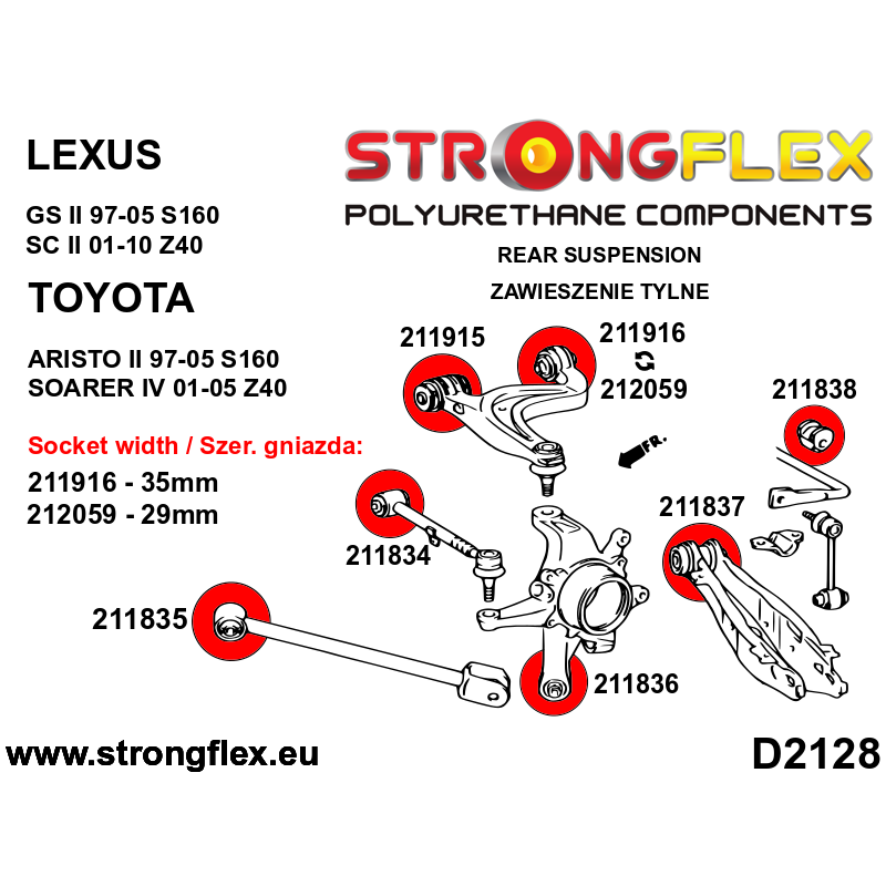 Strongflex Lexus / Toyota Achteras bovenste achterste draagarm rubber 29mm SPORT – 212059A 2 Strongflex Lexus / Toyota Achteras bovenste achterste draagarm rubber 29mm SPORT – 212059A – Bild 2