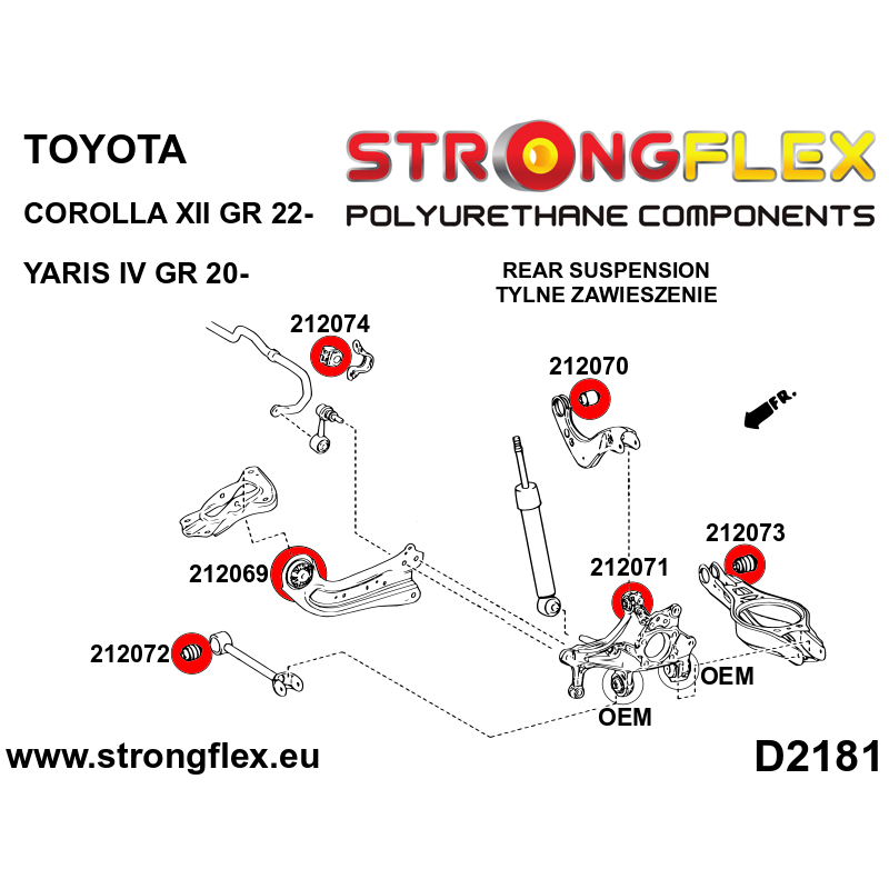 Strongflex Toyota Corolla / Yaris Achterdraagarmrubber SPORT – 212072A 2 Strongflex Toyota Corolla / Yaris Achterdraagarmrubber SPORT – 212072A – Image 2