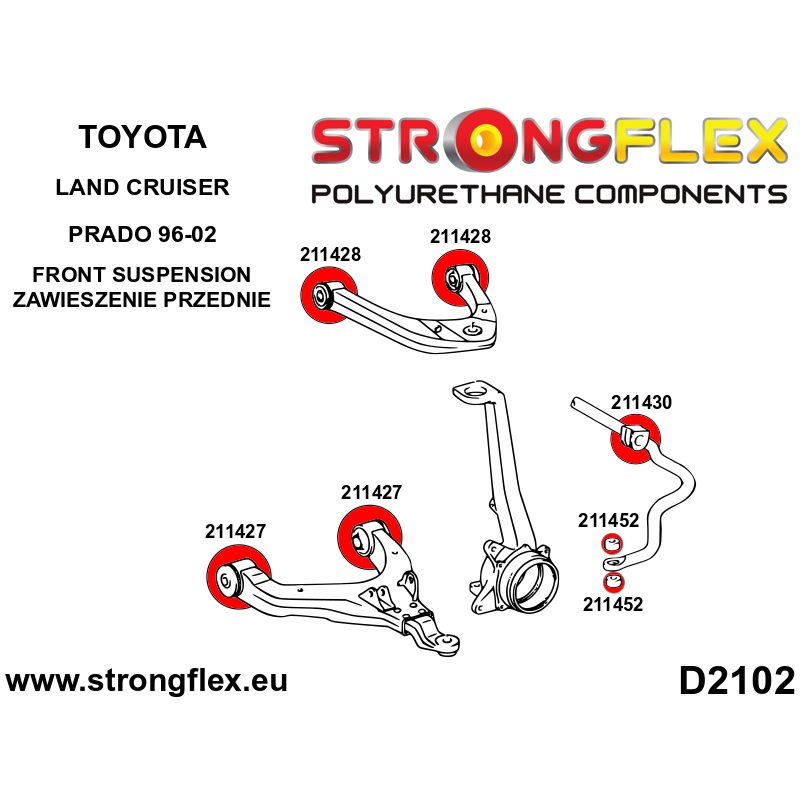 Strongflex Toyota 4Runner / Land Cruiser Polyurethaan rubberset vooras SPORT – 216123A 2 Strongflex Toyota 4Runner / Land Cruiser Polyurethaan rubberset vooras SPORT – 216123A - Image 2