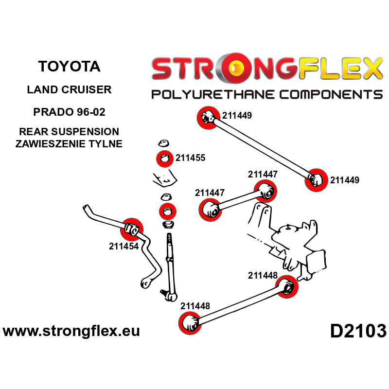 Strongflex Toyota 4Runner / Land Cruiser Polyurethaan rubberset achteras SPORT – 216124A 2 Strongflex Toyota 4Runner / Land Cruiser Polyurethaan rubberset achteras SPORT – 216124A – Bild 2