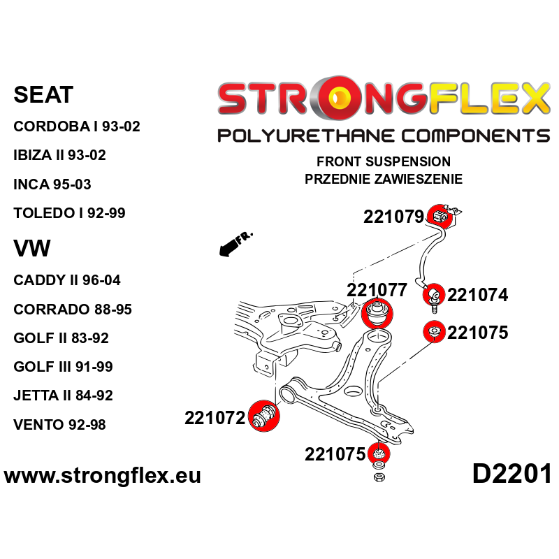 Strongflex Volkswagen Caddy / Corrado / Golf Voorste stabilisatorrubber SPORT – 221079A 2 Strongflex Volkswagen Caddy / Corrado / Golf Voorste stabilisatorrubber SPORT – 221079A - Image 2