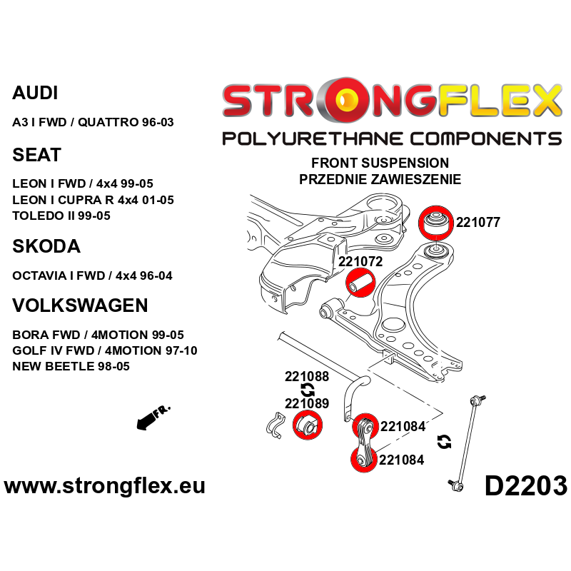 Strongflex Audi / Volkswagen Rubber voorste koppelstang – 221084B 2 Strongflex Audi / Volkswagen Rubber voorste koppelstang – 221084B – Bild 2
