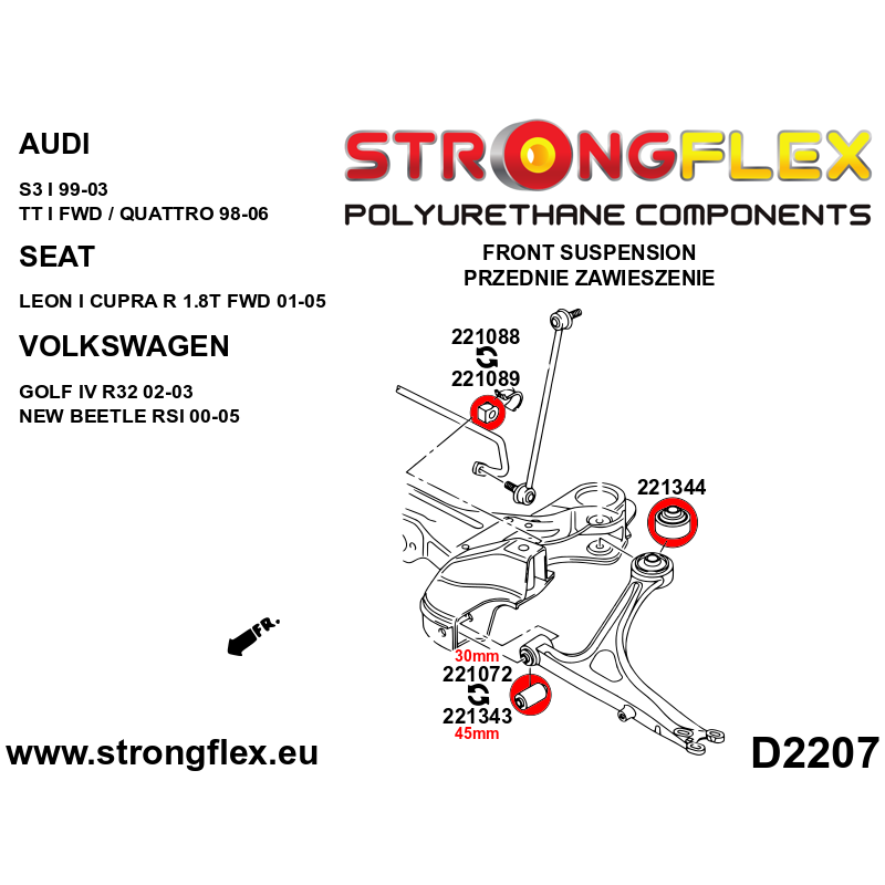 Strongflex Audi / Volkswagen Voorste stabilisatorrubber 15-23mm – 221088B 3 Strongflex Audi / Volkswagen Voorste stabilisatorrubber 15-23mm – 221088B – Image 3