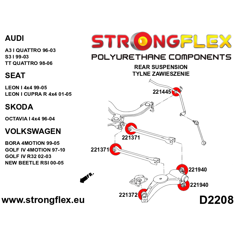 Strongflex Audi / Volkswagen Achteras draagarm binnenste rubber – 221371B 2 Strongflex Audi / Volkswagen Achteras draagarm binnenste rubber – 221371B – Image 2