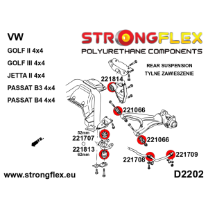 Strongflex Volkswagen Golf Rubber achteras-subframe ophanging, ton-lager 62mm – 221813B