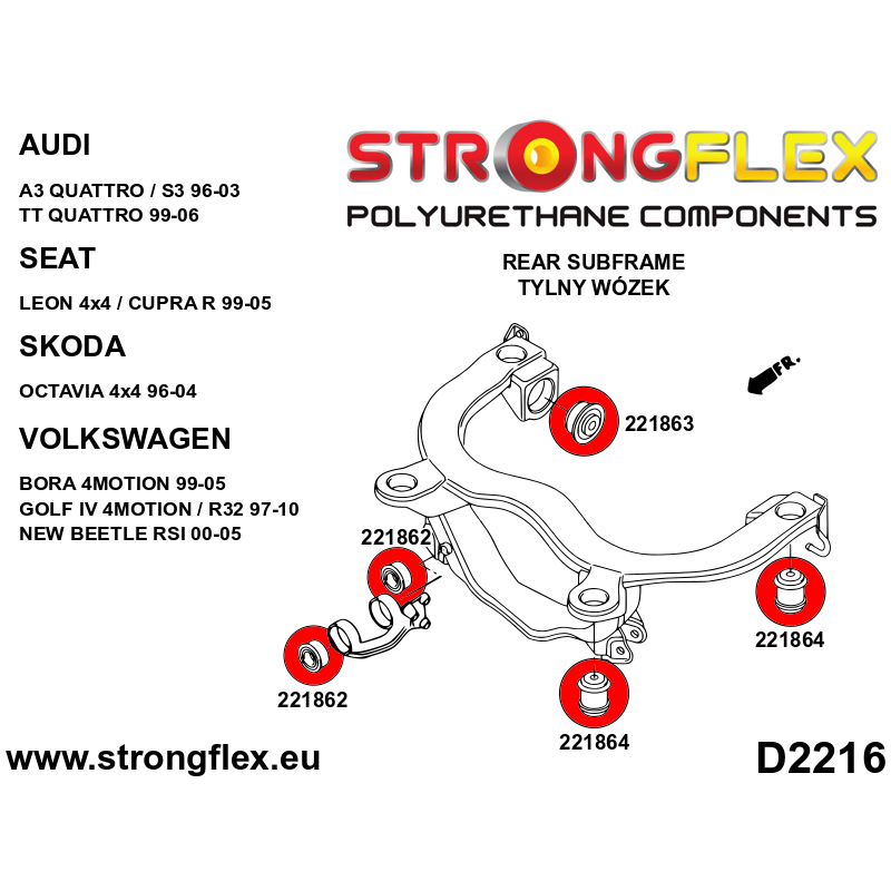 Strongflex Audi / Volkswagen Achteras-subframe rubber SPORT – 221864A 2 Strongflex Audi / Volkswagen Achteras-subframe rubber SPORT – 221864A - Afbeelding 2