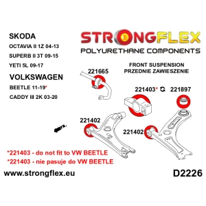 Strongflex Audi A1 Vooras draagarm achterste rubber 65mm ZWART – 221897BX