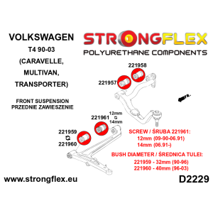 Strongflex Volkswagen Transporter / T4 Draagarmrubber voor onder – voorste 32mm SPORT – 221959A