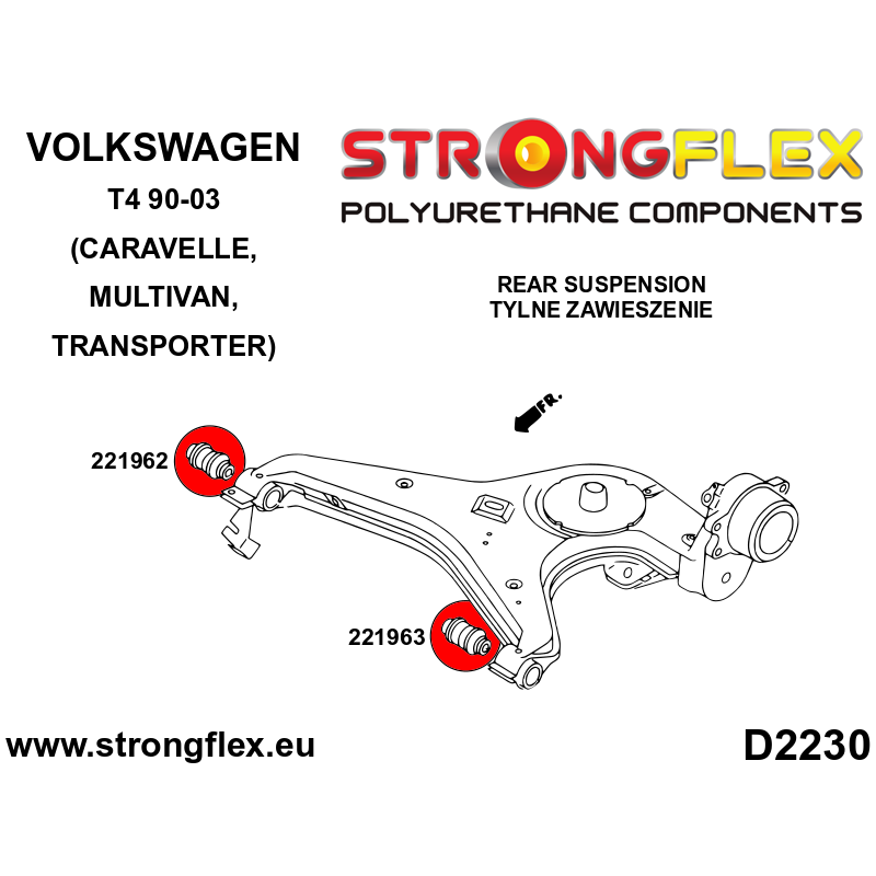Strongflex Volkswagen Transporter / T4 Draagarmrubber achter onder - buitenzijde SPORT – 221963A 2 Strongflex Volkswagen Transporter / T4 Draagarmrubber achter onder - buitenzijde SPORT – 221963A – Bild 2