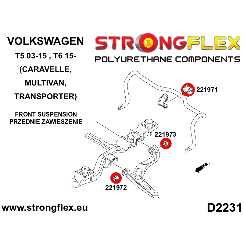 Strongflex Volkswagen Transporter / T5 / T6 Draagarmrubber voor onder - voor SPORT – 221972A 2 Strongflex Volkswagen Transporter / T5 / T6 Draagarmrubber voor onder - voor SPORT – 221972A - Image 2