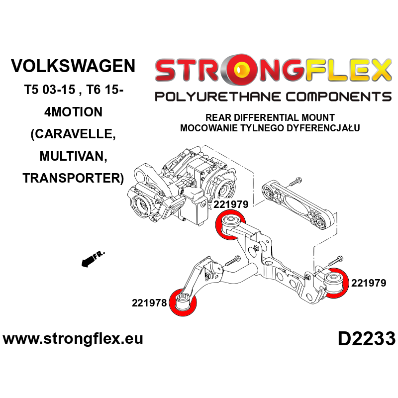 Strongflex Volkswagen Transporter / T5 / T6 Bevestigingsrubber voor achterste differentieel 4Motion - voor SPORT – 221978A 2 Strongflex Volkswagen Transporter / T5 / T6 Bevestigingsrubber voor achterste differentieel 4Motion - voor SPORT – 221978A – Bild 2