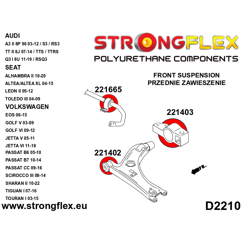 Strongflex Audi / Volkswagen Polyurethaan rubberset voor- en achteras SPORT – 226174A 2 Strongflex Audi / Volkswagen Polyurethaan rubberset voor- en achteras SPORT – 226174A – Image 2