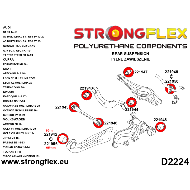 Strongflex Audi / Volkswagen Achteras rubberset – 226227B 2 Strongflex Audi / Volkswagen Achteras rubberset – 226227B – Image 2