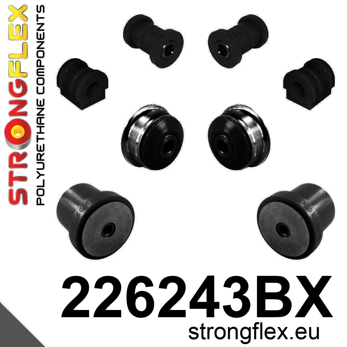 Strongflex Seat / Volkswagen Vooras- en achteras-subframe rubberset ZWART – 226243BX 2 Strongflex Seat / Volkswagen Vooras- en achteras-subframe rubberset ZWART – 226243BX