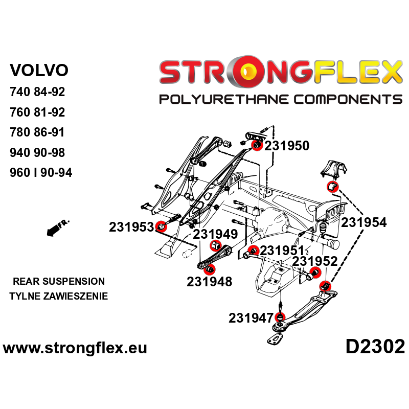 Strongflex Volvo 940 / 960 Achterwielophanging set – 236202B 2 Strongflex Volvo 940 / 960 Achterwielophanging set – 236202B – Bild 2