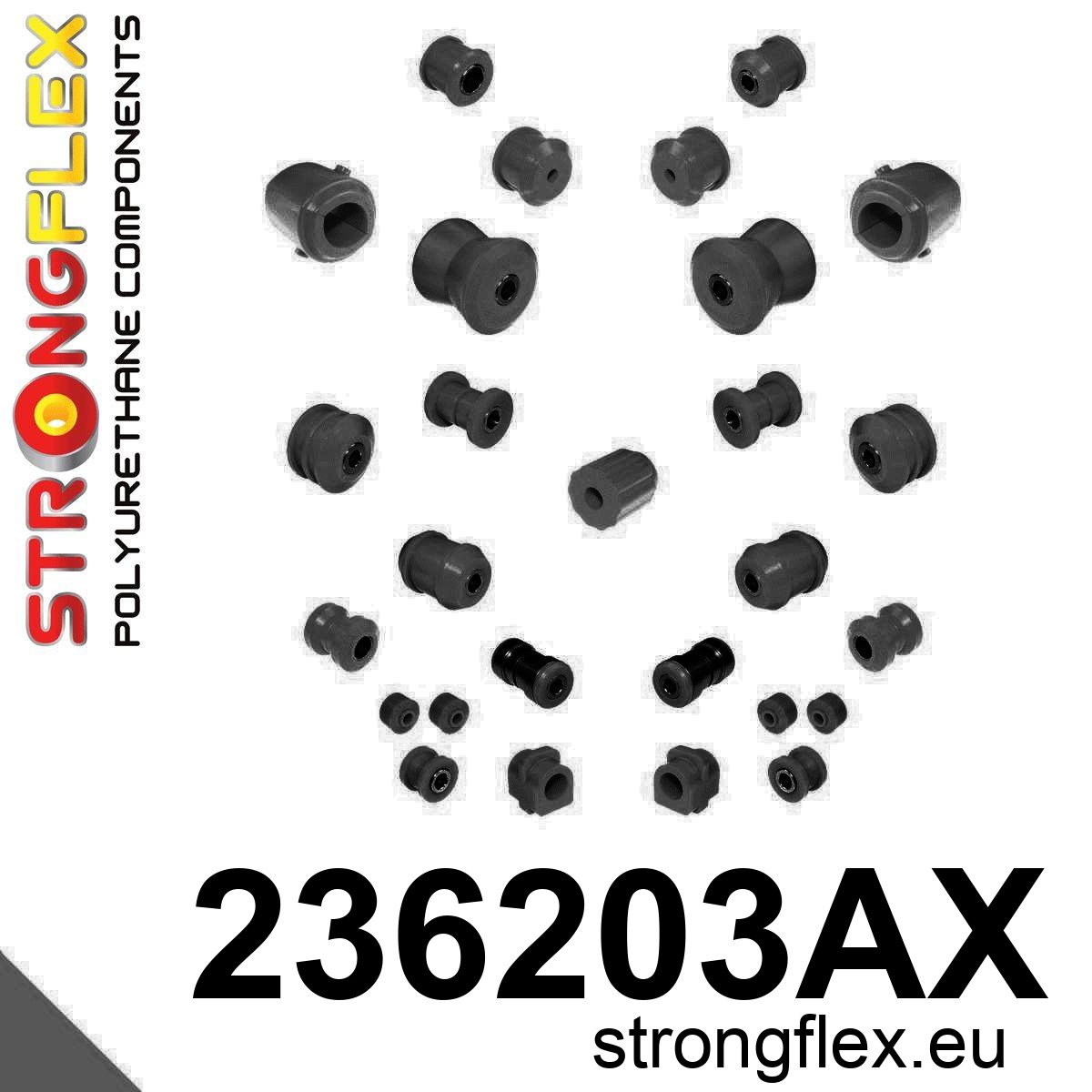 Strongflex Volvo 940 / 960 Complete ophangrubbers SPORT ZWART – 236203AX 2 Strongflex Volvo 940 / 960 Complete ophangrubbers SPORT ZWART – 236203AX
