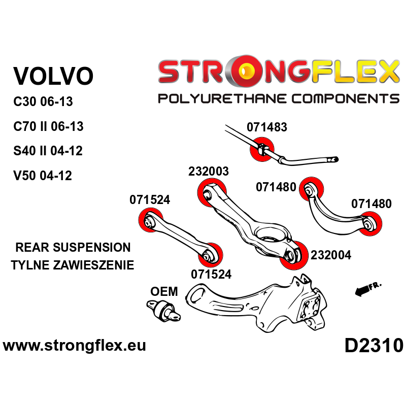 Strongflex Volvo C30 / C70 / S40 Achteras rubberset – 236214B 2 Strongflex Volvo C30 / C70 / S40 Achteras rubberset – 236214B - Afbeelding 2