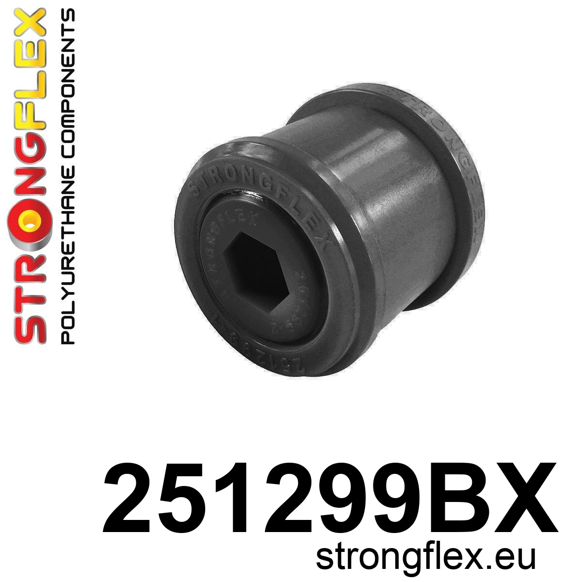 Strongflex Mini R55 / R56 / R57 Complete ophangrubberset ZWART – 256208BX 2 Strongflex Mini R55 / R56 / R57 Voorste draagarmrubber ZWART – 251299BX