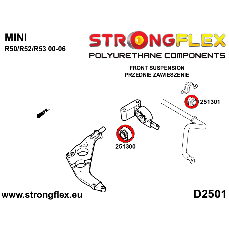 Strongflex Mini R50 / R52 / R53 Silentbloc de bras de suspension avant – 251300B 2 Strongflex Mini R50 / R52 / R53 Silentbloc de bras de suspension avant – 251300B