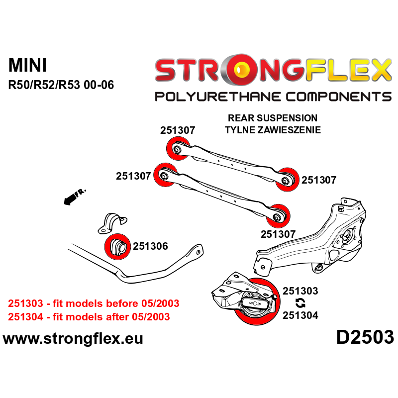 Strongflex Mini R50 / R52 / R53 Achterste langsdraagarm 80mm SPORT – 251303A 2 Strongflex Mini R50 / R52 / R53 Achterste langsdraagarm 80mm SPORT – 251303A – Bild 2