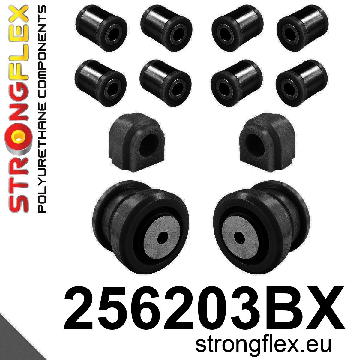 Strongflex Mini R50 / R52 / R53 Achterasrubbers set tot zu 05/2003 ZWART – 256203BX 2 Strongflex Mini R50 / R52 / R53 Achterasrubbers set tot zu 05/2003 ZWART – 256203BX