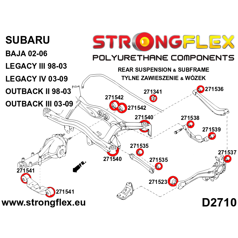 Strongflex Subaru Baja / Legacy / Outback Achteras onderste draagarm buitenste rubber – 271537B 2 Strongflex Subaru Baja / Legacy / Outback Achteras onderste draagarm buitenste rubber – 271537B – Bild 2