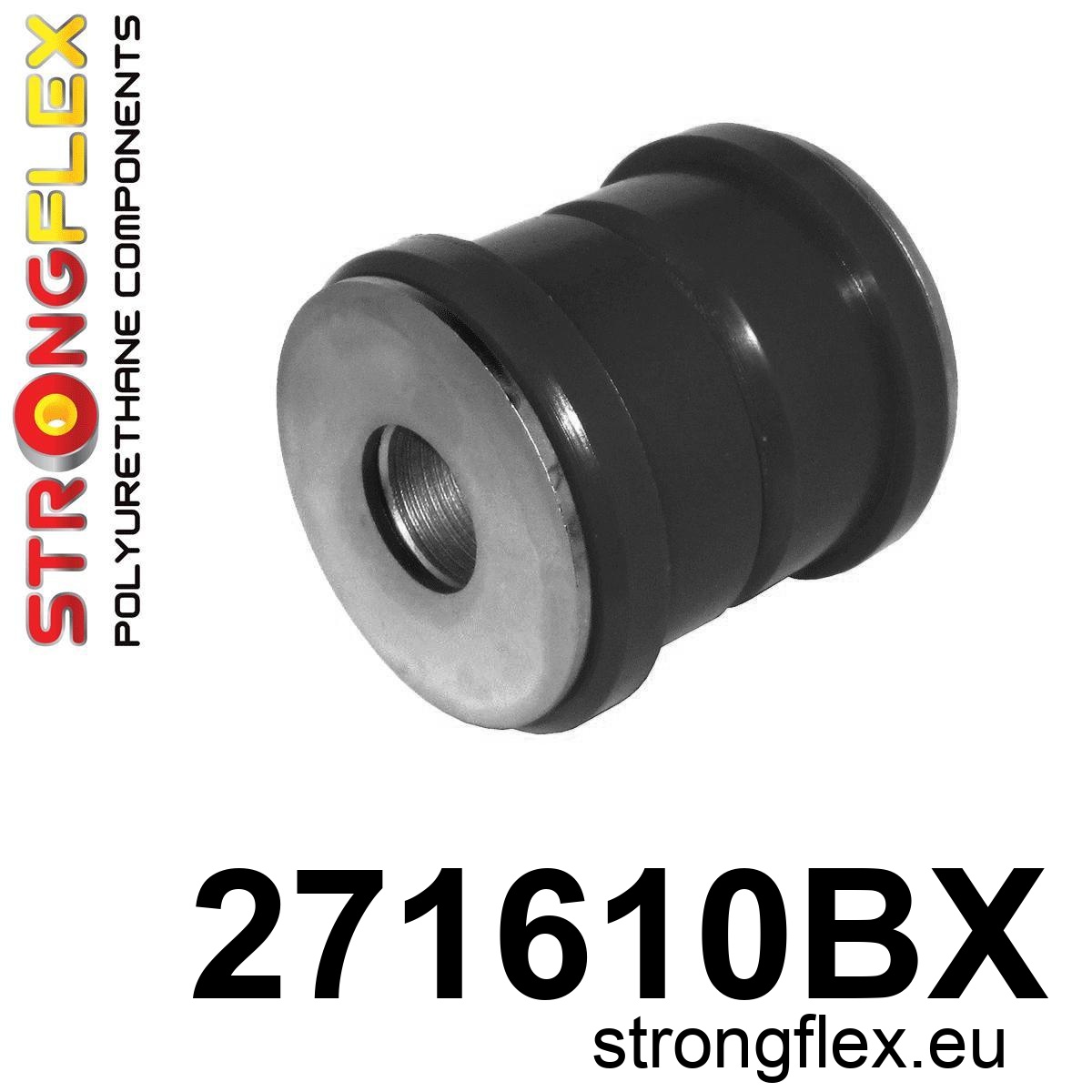 Strongflex Subaru Exiga / Forester / Impreza Polyurethaan rubberset achteras ZWART – 276165BX 1 Strongflex Subaru Exiga / Forester / Impreza Achteras langsdraagarm voorste rubber ZWART – 271610BX