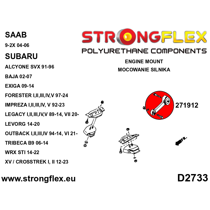 Strongflex Subaru Alcyone / SVX / Baja Motorophanging- bovenste Motorsteun – 271912B 2 Strongflex Subaru Alcyone / SVX / Baja Motorophanging- bovenste Motorsteun – 271912B - Afbeelding 2