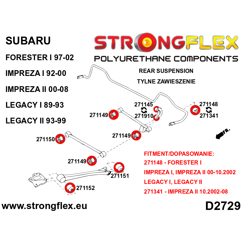 Strongflex Subaru Forester / Impreza / Legacy Polyurethaan rubberset achteras SPORT – 276037A 2 Strongflex Subaru Forester / Impreza / Legacy Polyurethaan rubberset achteras SPORT – 276037A – Image 2