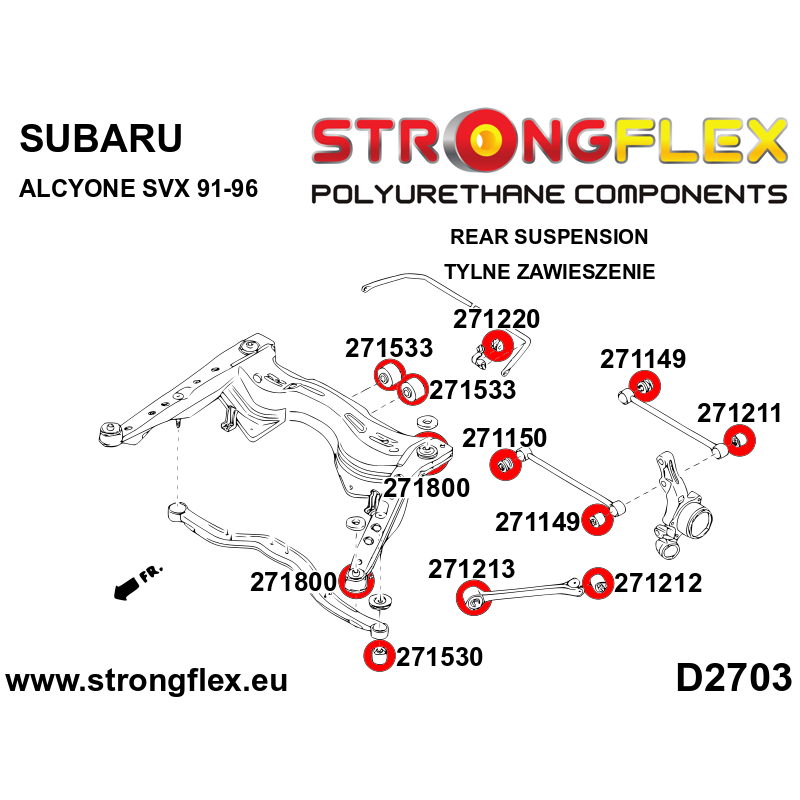 Strongflex Subaru Alcyone / SVX Polyurethaan rubberset voor- en achteras SPORT ZWART – 276051AX 3 Strongflex Subaru Alcyone / SVX Polyurethaan rubberset voor- en achteras SPORT ZWART – 276051AX – Bild 3