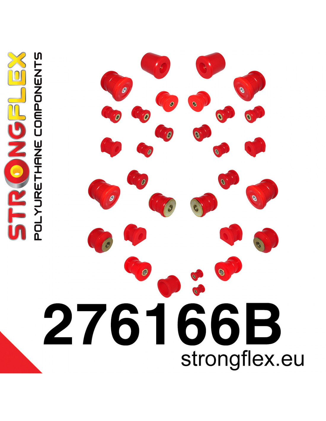 Strongflex Subaru Exiga / Impreza Polyurethaan rubberset voor- en achteras – 276166B 1 Strongflex Subaru Exiga / Impreza Polyurethaan rubberset voor- en achteras – 276166B