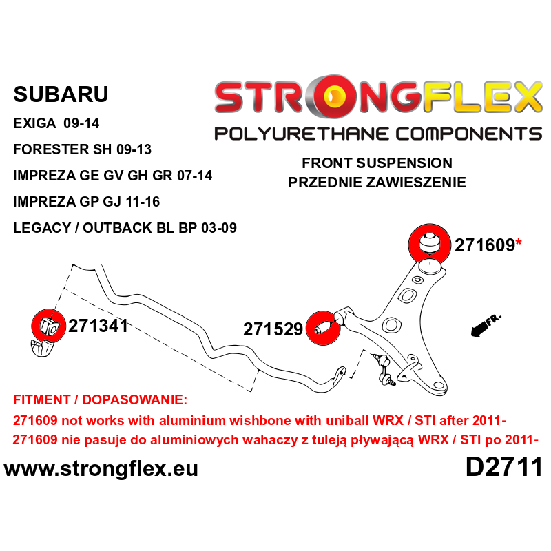 Strongflex Subaru Exiga / Impreza Polyurethaan rubberset voor- en achteras – 276166B 2 Strongflex Subaru Exiga / Impreza Polyurethaan rubberset voor- en achteras – 276166B – Image 2