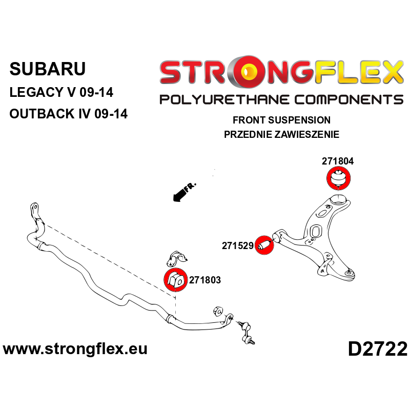 Strongflex Subaru Legacy / Outback Polyurethaan rubberset voor- en achteras – 276240B 2 Strongflex Subaru Legacy / Outback Polyurethaan rubberset voor- en achteras – 276240B - Afbeelding 2