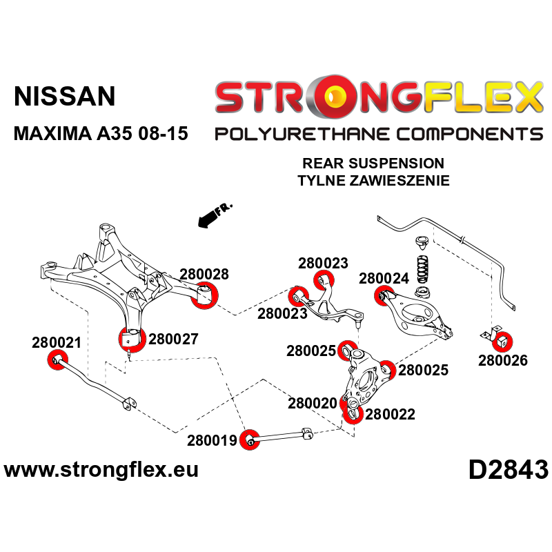 Strongflex Nissan Maxima Achteras-subframe rubber voor SPORT – 280027A 2 Strongflex Nissan Maxima Achteras-subframe rubber voor SPORT – 280027A – Bild 2