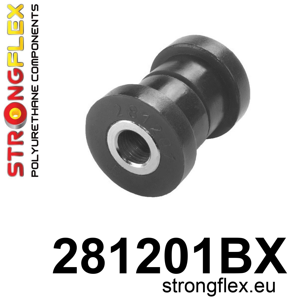 Strongflex Nissan Micra Polyurethaan rubberset vooras ZWART – 286055BX 2 Strongflex Nissan Micra Vooras draagarm voorste rubber 28,5mm ZWART – 281201BX