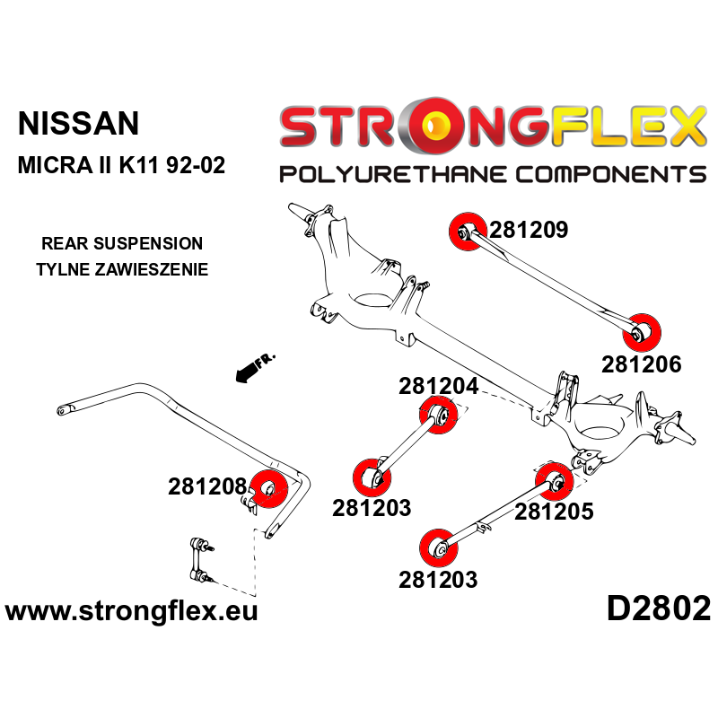 Strongflex Nissan Micra Panhard-stangrubber achter - carrosseriesteun – 281206B 2 Strongflex Nissan Micra Panhard-stangrubber achter - carrosseriesteun – 281206B - Afbeelding 2