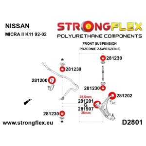Strongflex Infiniti / Nissan Rubber voorste koppelstang SPORT ZWART – 281230AX