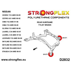 Strongflex Nissan Cefiro / Laurel / Skyline Rubber achteras-subframe ophanging AWD SPORT – 281271A